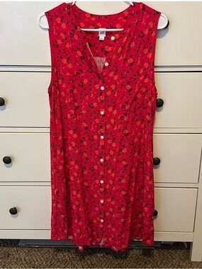 GAP Sleeveless Fuchsia Floral Button-Down Dress